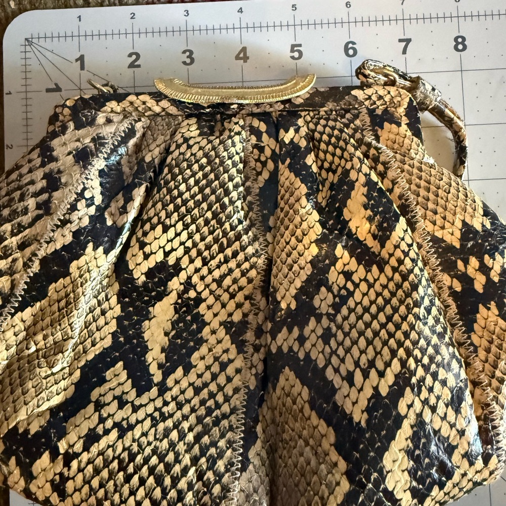 Pantera Snakeskin Clutch in Black and Brown with Gold Clasp- GUC - Picture 4 of 12